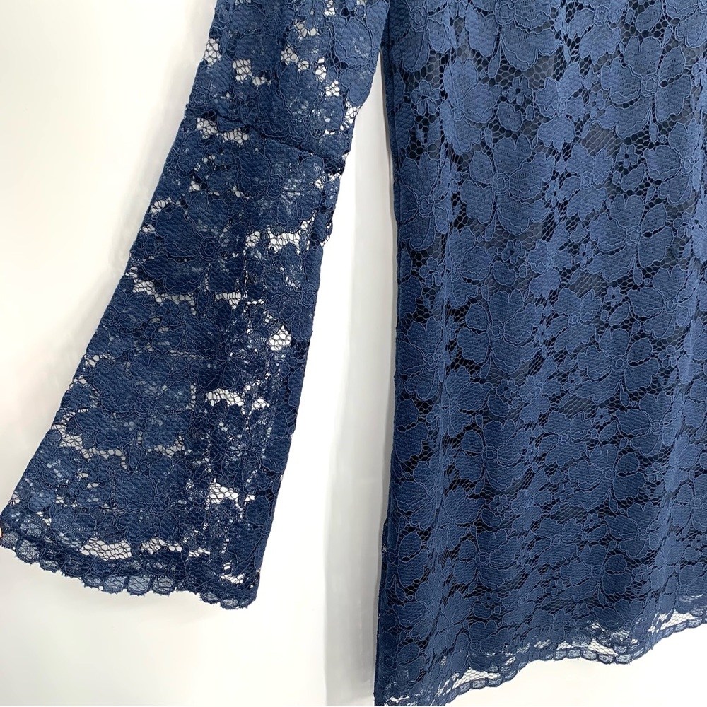 Navy Blue Long Sleeve Stretch Lace Mini Dress Medium Soprano for Macy’s Medium - Picture 3 of 10